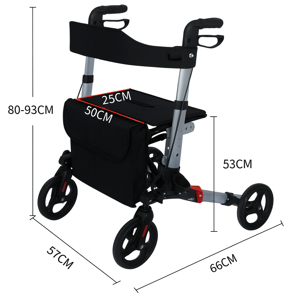 Heavy Duty Lightweight Super Compact Folding Rollator Walker with Seat & Storage