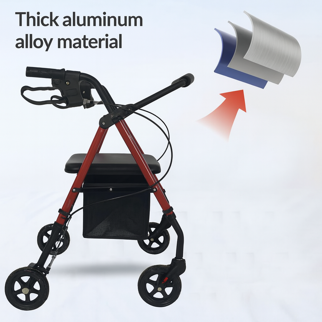 Heavy Duty Lightweight Folding Rollator Walker with Seat & Storage Bag