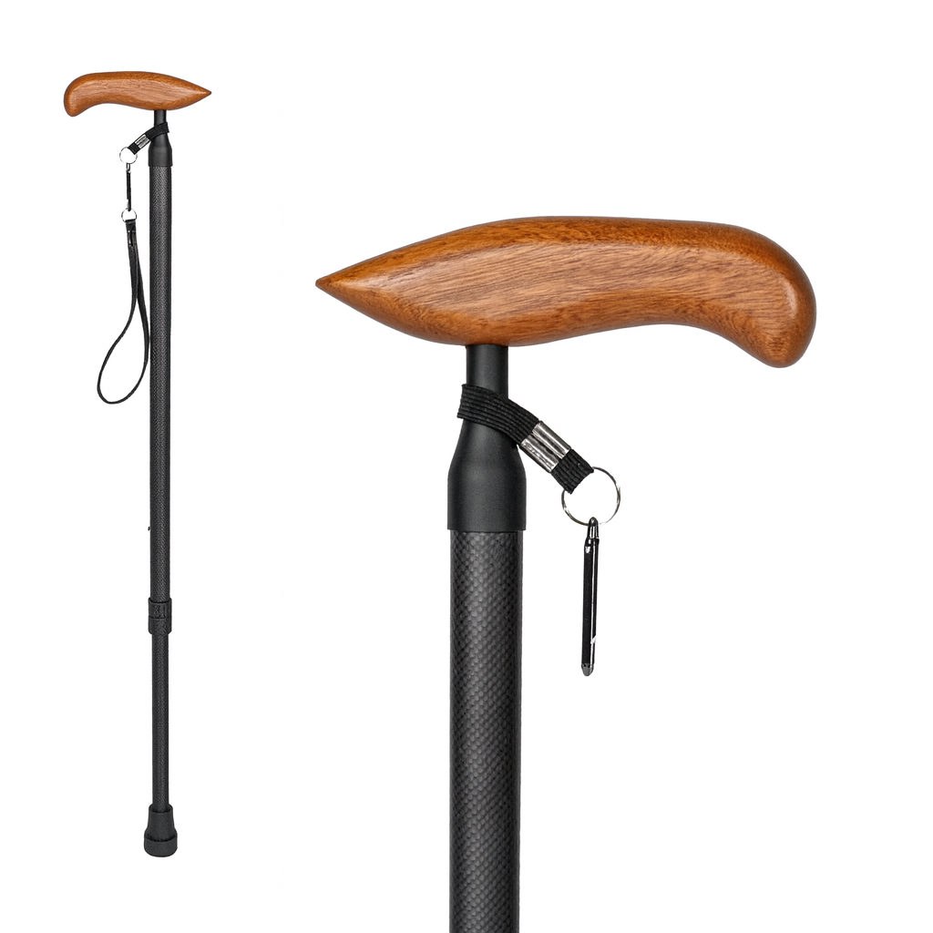 [SW01WOOD] Premium Carbon Fiber Walking Stick, Two Fold Design