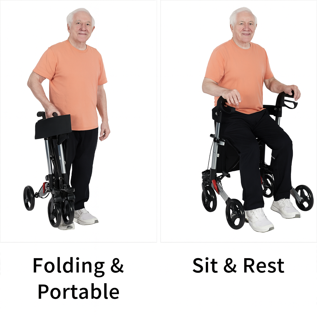 Heavy Duty Lightweight Super Compact Folding Rollator Walker with Seat & Storage