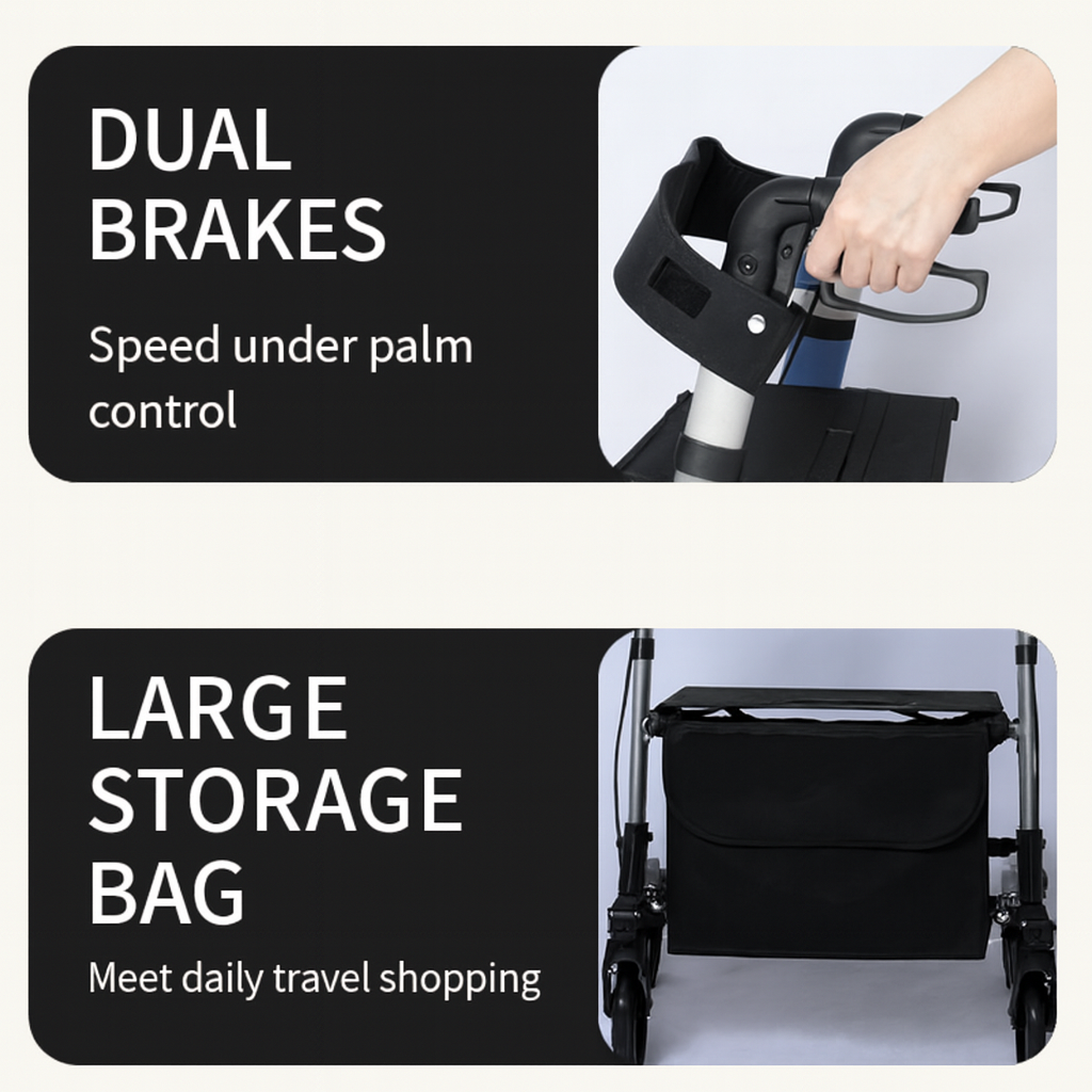 Heavy Duty Lightweight Super Compact Folding Rollator Walker with Seat & Storage