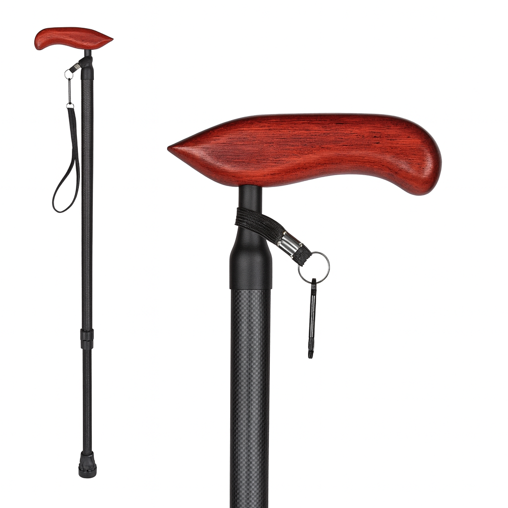 [SW01WOOD] Premium Carbon Fiber Walking Stick, Two Fold Design