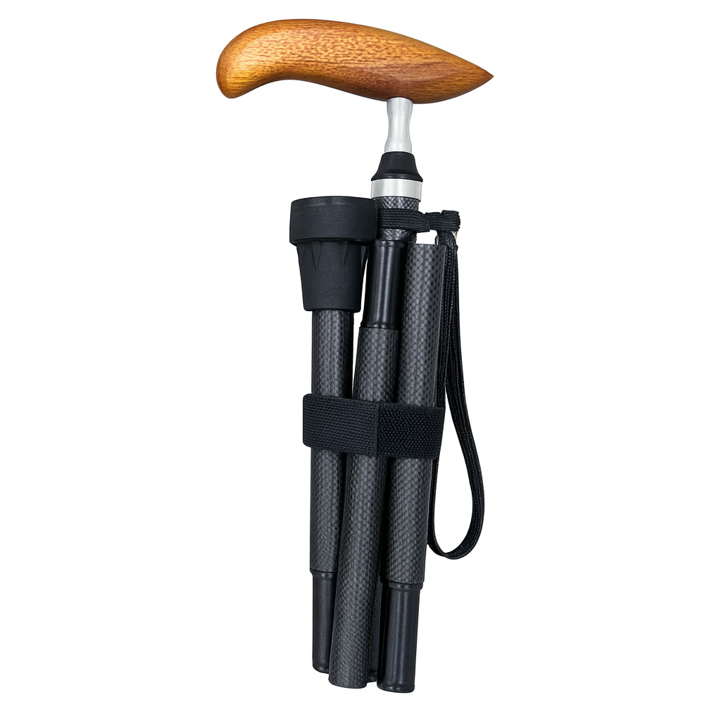 [SW02WOOD] Premium Carbon Fiber Walking Stick, FOUR Fold Design