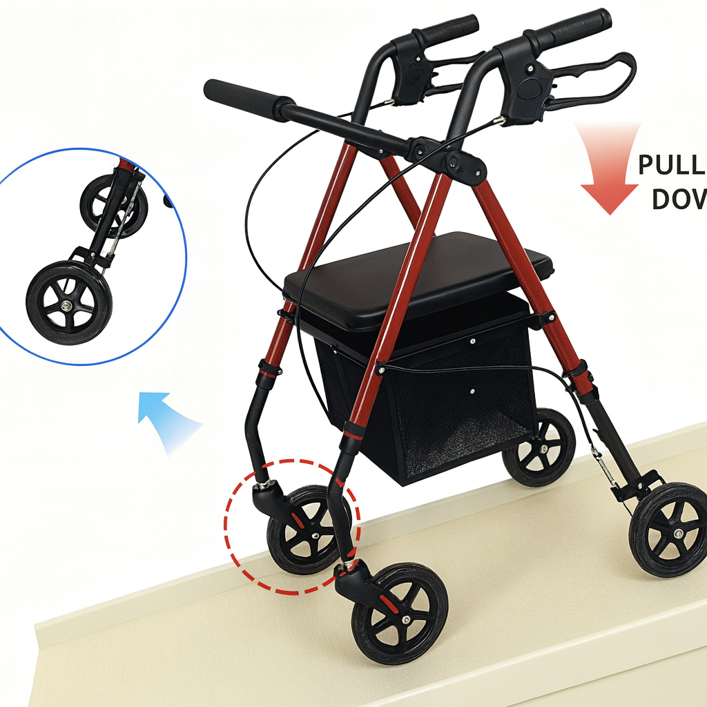 Heavy Duty Lightweight Folding Rollator Walker with Seat & Storage Bag