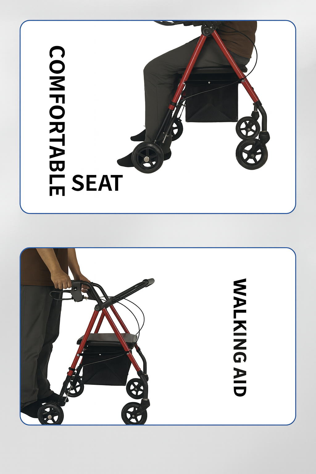 Heavy Duty Lightweight Folding Rollator Walker with Seat & Storage Bag